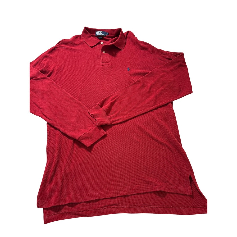 Polo Ralph Lauren Long Sleeve Polo Mens Large Red Vintage Cotton Pique‎ Shirt
